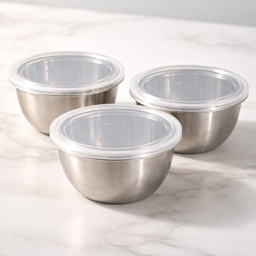 Stainless Steel 4" Mini Prep Bowls with Lids Kitchen Storage Set of 3